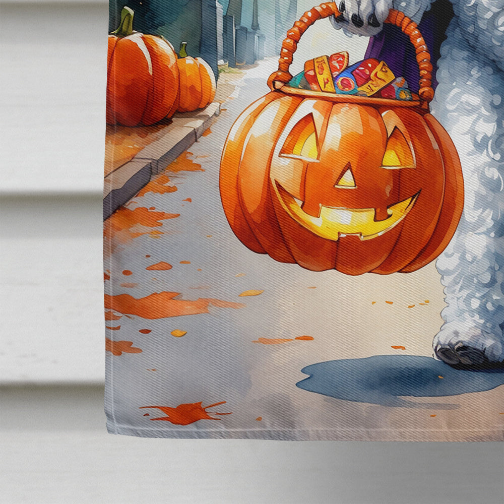White Poodle Halloween Trick or Treat House Flag 28x40 Porch Sleeve Pole Decorative Outside Yard Banner Artwork Wall Hanging, Polyester