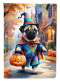 Pug Halloween Trick or Treat House Flag 28x40 Porch Sleeve Pole Decorative Outside Yard Banner Artwork Wall Hanging, Polyester