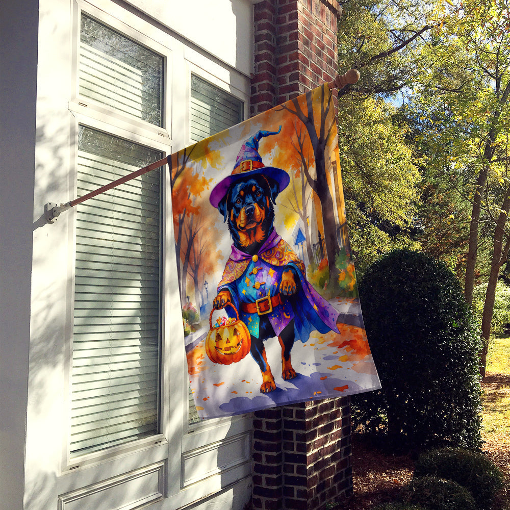 Rottweiler Halloween Trick or Treat House Flag 28x40 Porch Sleeve Pole Decorative Outside Yard Banner Artwork Wall Hanging, Polyester