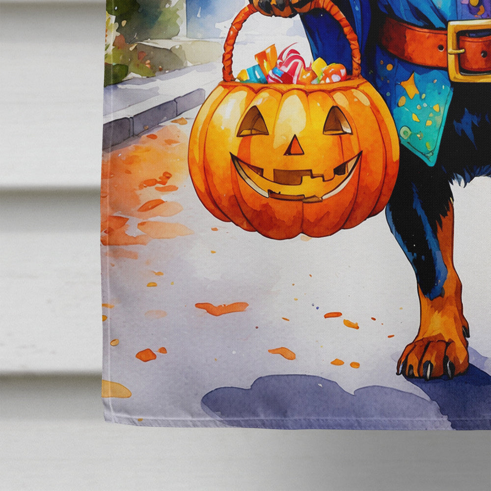 Rottweiler Halloween Trick or Treat House Flag 28x40 Porch Sleeve Pole Decorative Outside Yard Banner Artwork Wall Hanging, Polyester