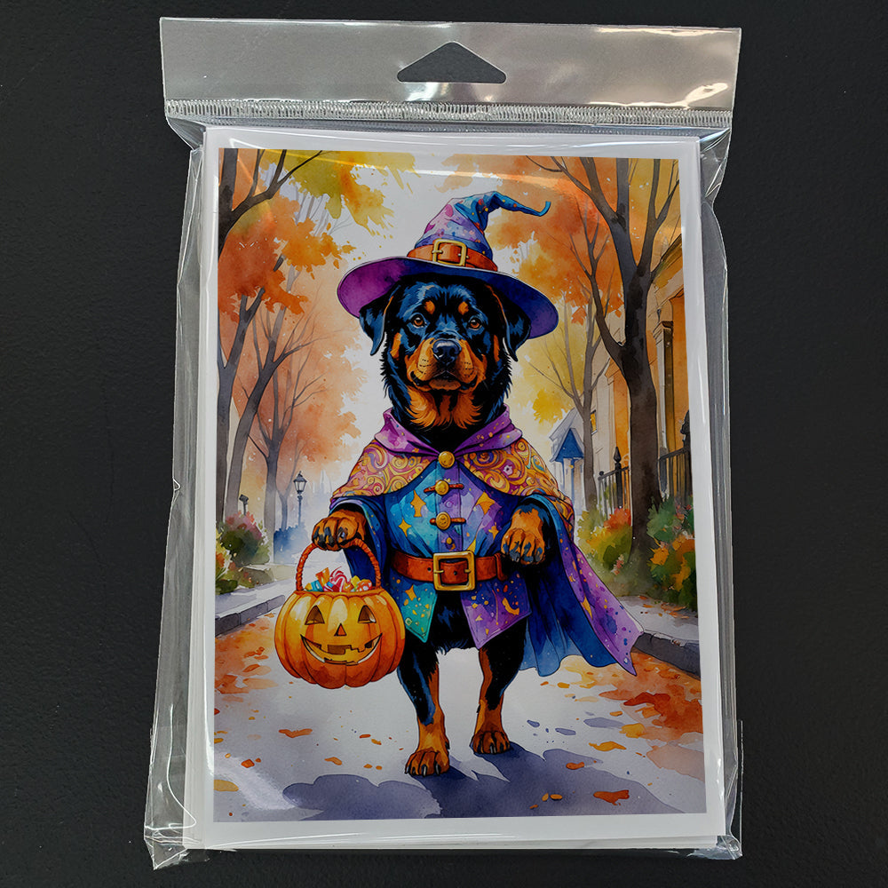 Rottweiler Halloween Trick or Treat Greeting Cards Pack of 8 Blank Cards with Envelopes Whimsical A7 Size 5x7