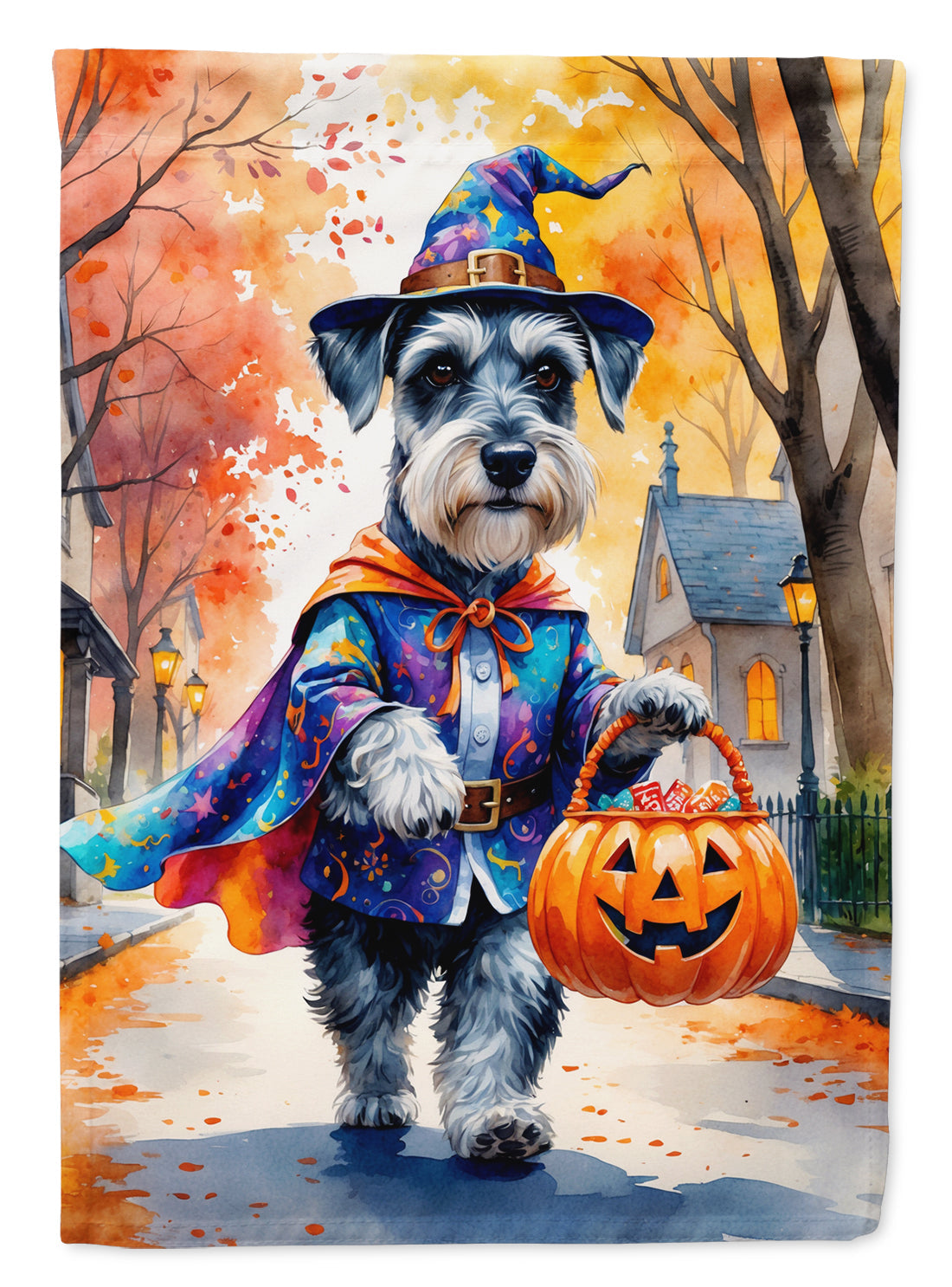 Schnauzer Halloween Trick or Treat House Flag 28x40 Porch Sleeve Pole Decorative Outside Yard Banner Artwork Wall Hanging, Polyester
