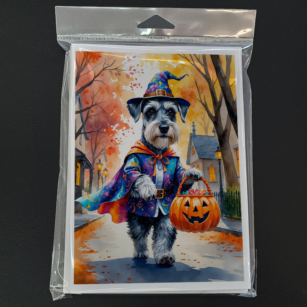 Schnauzer Halloween Trick or Treat Greeting Cards Pack of 8 Blank Cards with Envelopes Whimsical A7 Size 5x7
