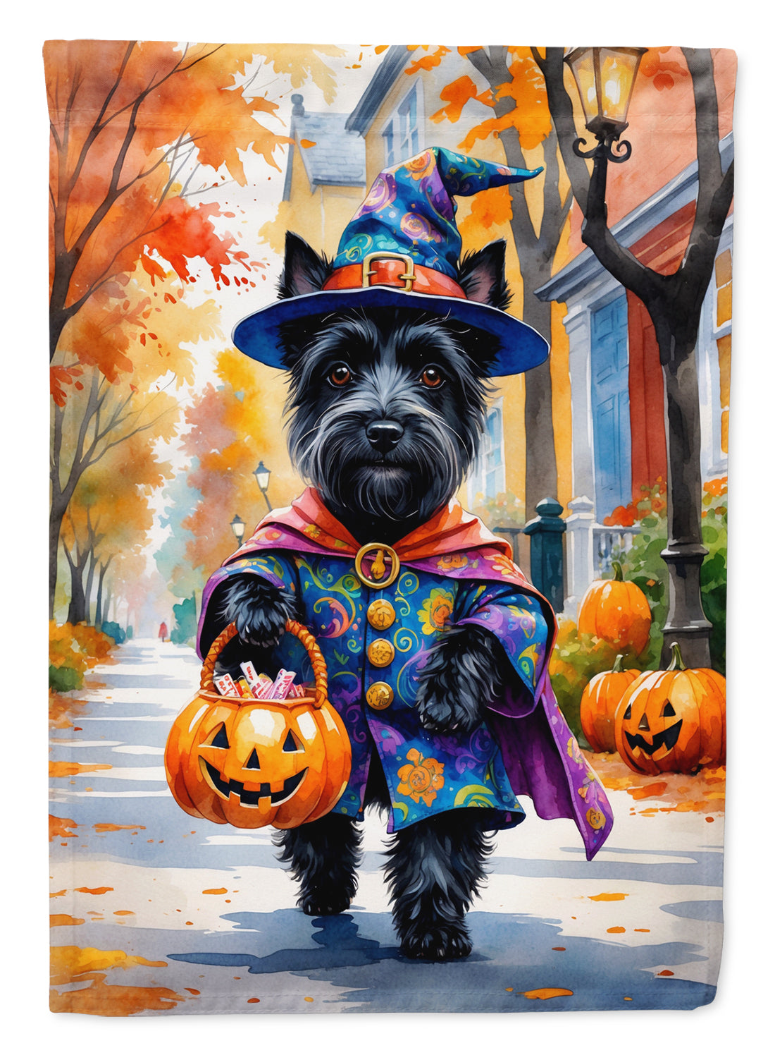 Scottish Terrier Halloween Trick or Treat House Flag 28x40 Porch Sleeve Pole Decorative Outside Yard Banner Artwork Wall Hanging, Polyester