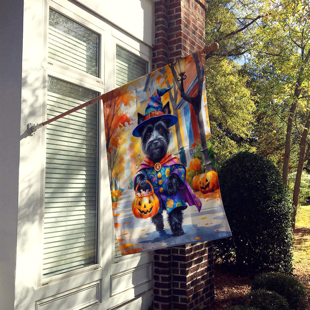 Scottish Terrier Halloween Trick or Treat House Flag 28x40 Porch Sleeve Pole Decorative Outside Yard Banner Artwork Wall Hanging, Polyester