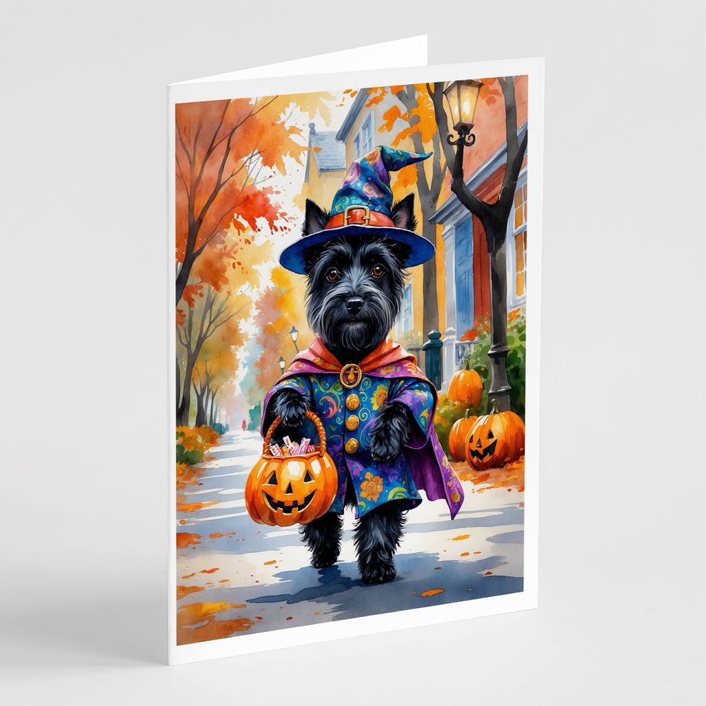 Scottish Terrier Halloween Trick or Treat Greeting Cards Pack of 8 Blank Cards with Envelopes Whimsical A7 Size 5x7