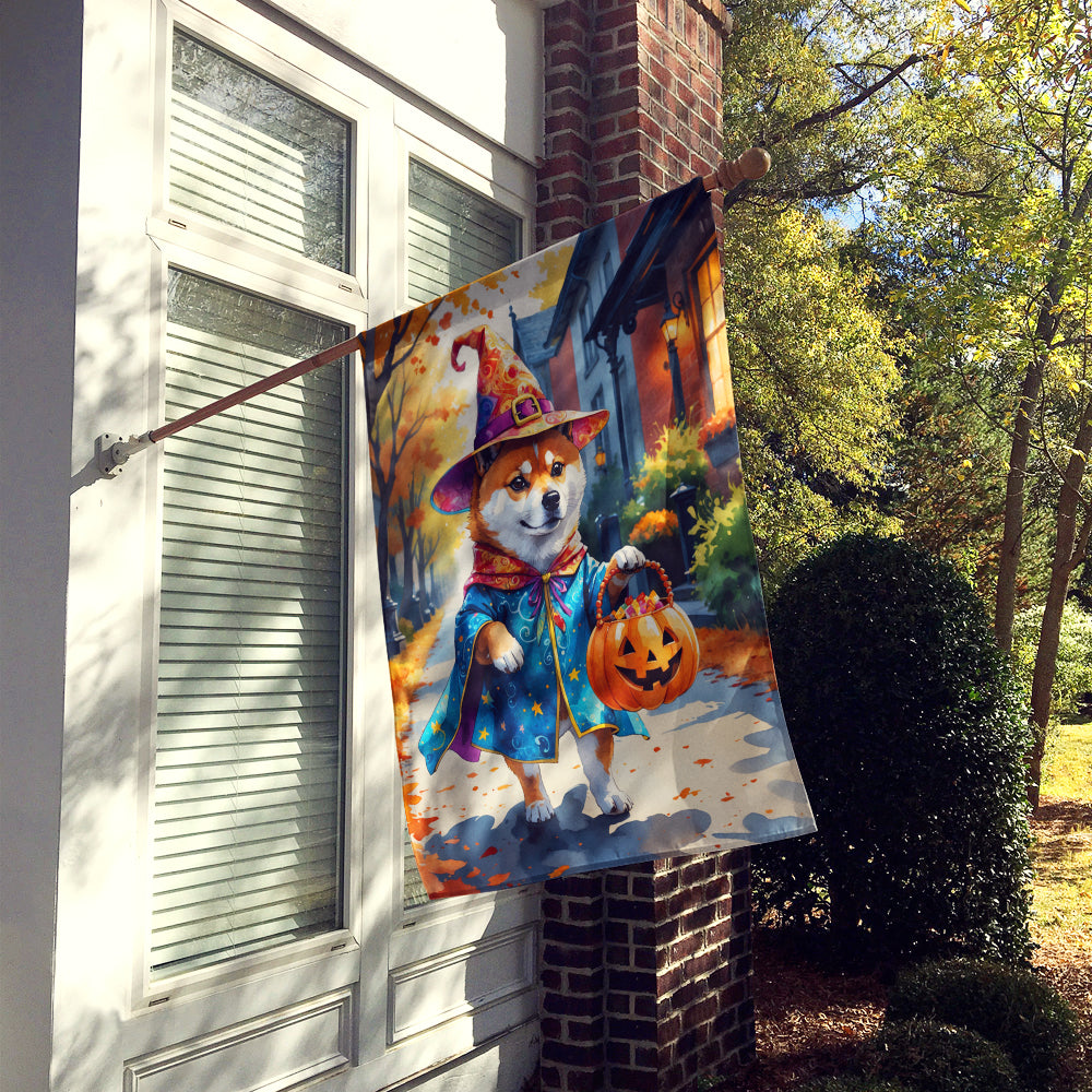 Shiba Inu Halloween Trick or Treat House Flag 28x40 Porch Sleeve Pole Decorative Outside Yard Banner Artwork Wall Hanging, Polyester