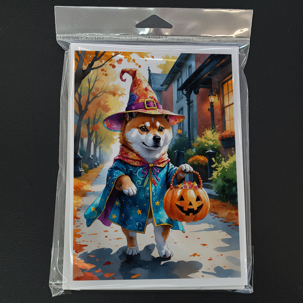 Shiba Inu Halloween Trick or Treat Greeting Cards Pack of 8 Blank Cards with Envelopes Whimsical A7 Size 5x7