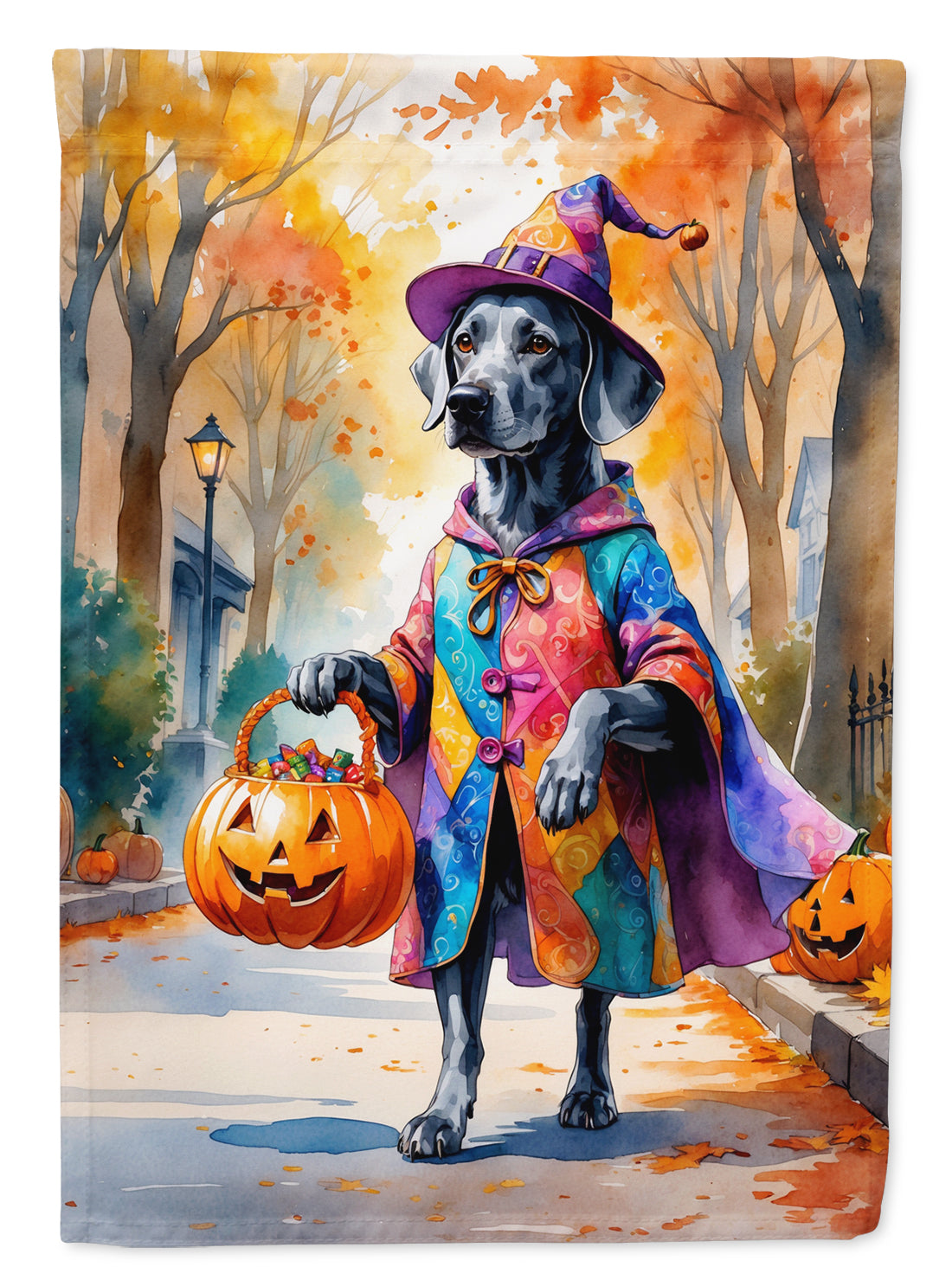 Weimaraner Halloween Trick or Treat House Flag 28x40 Porch Sleeve Pole Decorative Outside Yard Banner Artwork Wall Hanging, Polyester