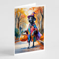 Weimaraner Halloween Trick or Treat Greeting Cards Pack of 8 Blank Cards with Envelopes Whimsical A7 Size 5x7