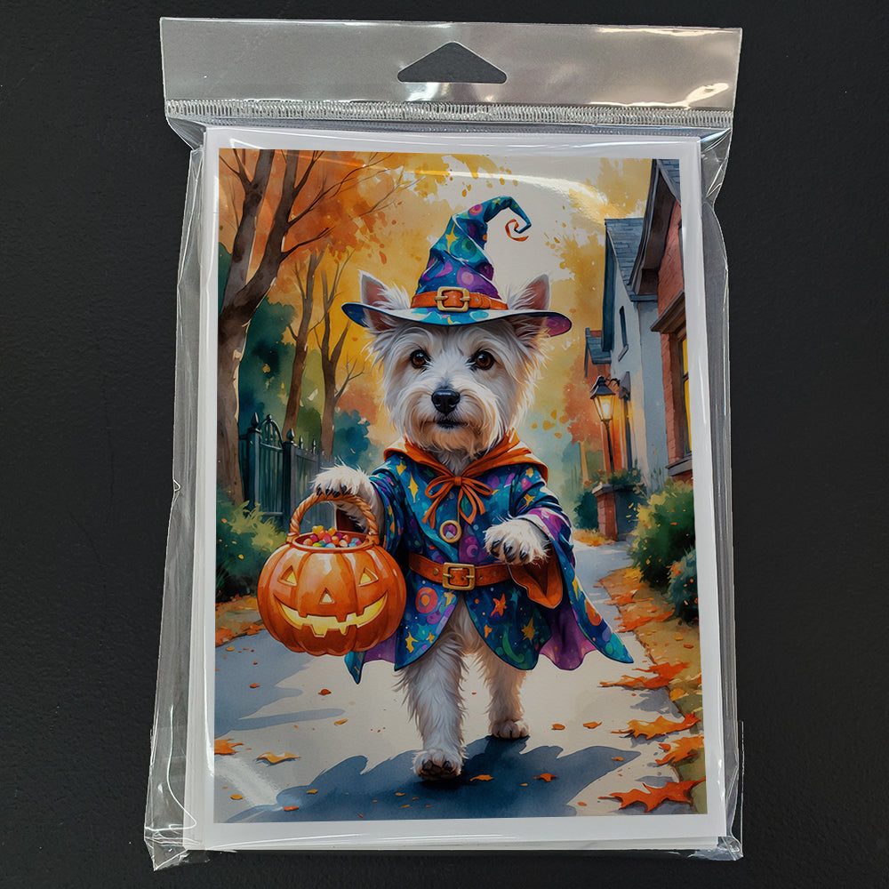 Westie Halloween Trick or Treat Greeting Cards Pack of 8 Blank Cards with Envelopes Whimsical A7 Size 5x7