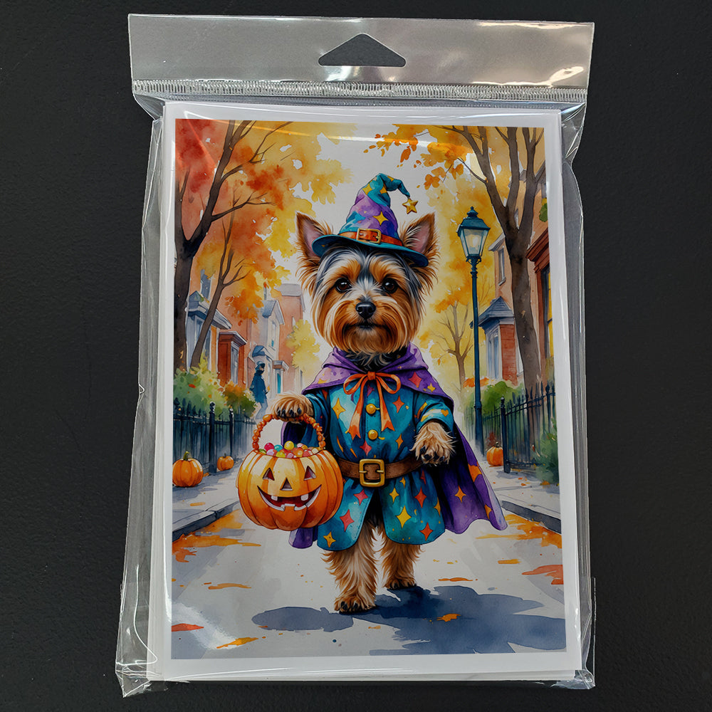 Yorkshire Terrier Yorkie Halloween Trick or Treat Greeting Cards Pack of 8 Blank Cards with Envelopes Whimsical A7 Size 5x7