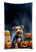 Airedale Terrier Puppy Halloween Kitchen Towel Velour Plush Front and Cotton Loop Back Machine Washable