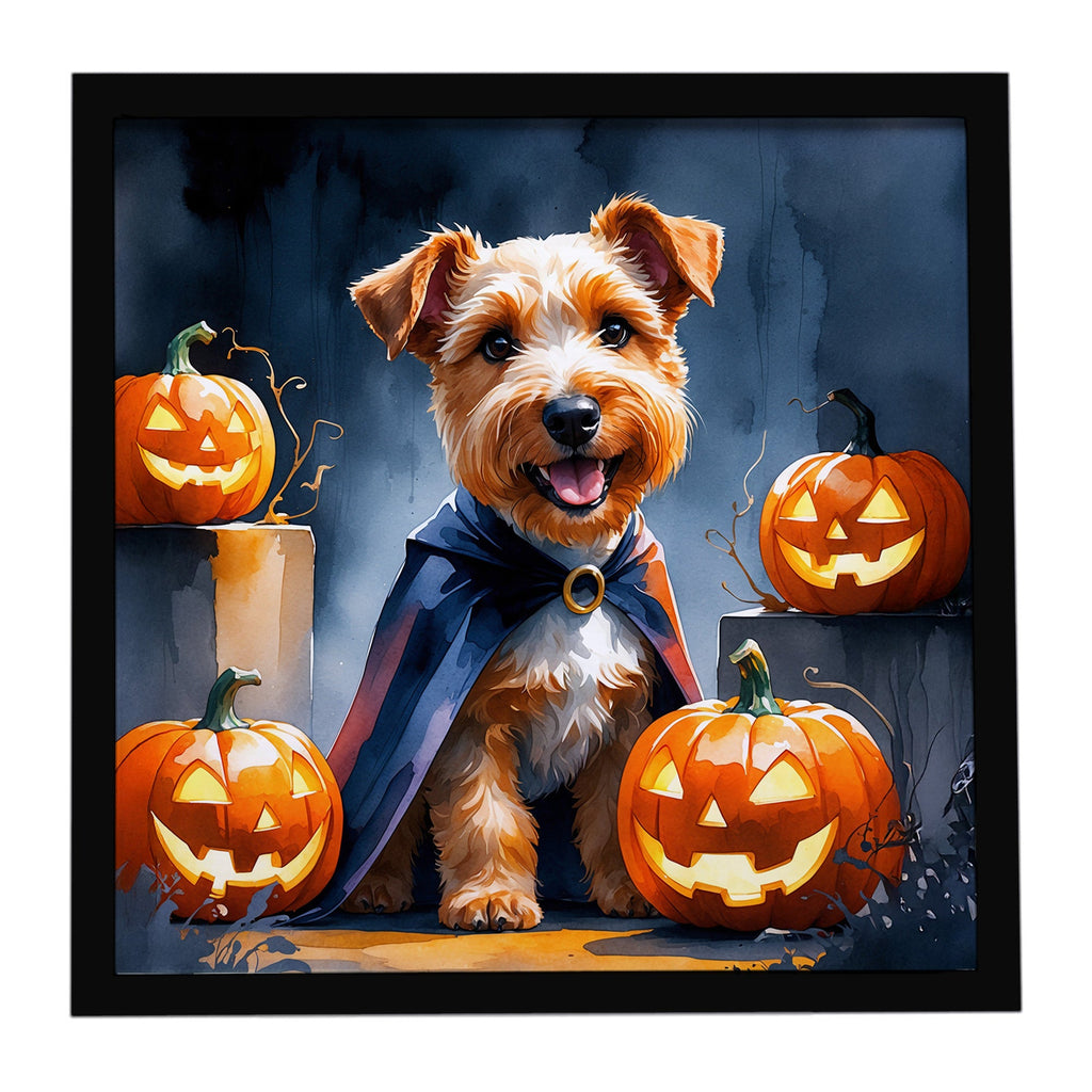 Airedale Terrier Puppy Halloween Framed Metal Print Bathroom, Kitchen, Office, Home Decor Wall Art Ready to Hang, Square, 8X8