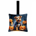 Airedale Terrier Puppy Halloween Hanging Square Fabric Ornament 3.5 × 3.5 Decorative Door-Knob & Tree Hanger, Soft Fabric