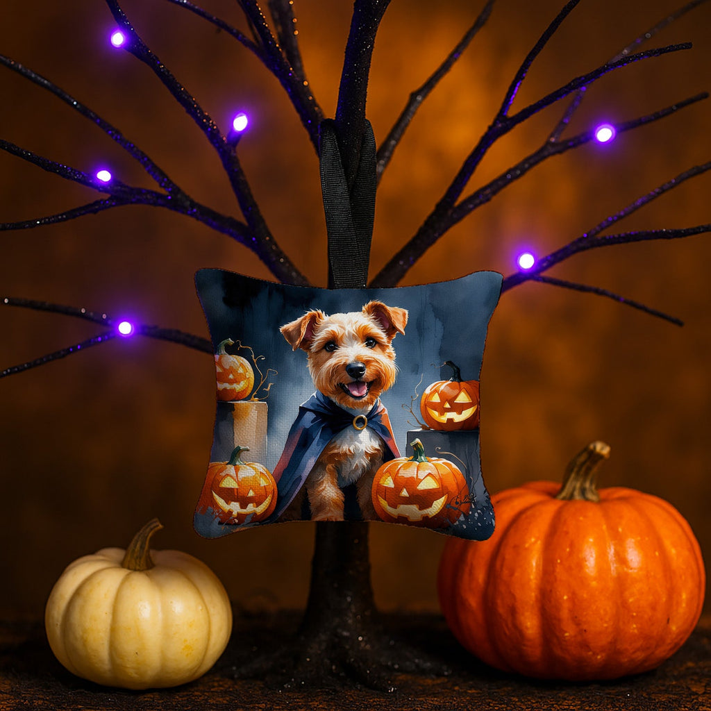 Airedale Terrier Puppy Halloween Hanging Square Fabric Ornament 3.5 × 3.5 Decorative Door-Knob & Tree Hanger, Soft Fabric