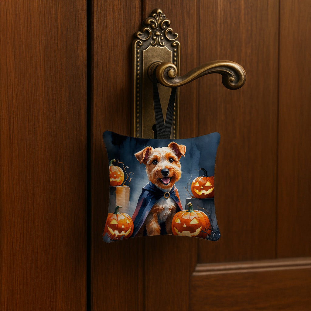Airedale Terrier Puppy Halloween Hanging Square Fabric Ornament 3.5 × 3.5 Decorative Door-Knob & Tree Hanger, Soft Fabric
