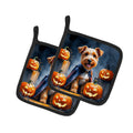 Airedale Terrier Puppy Halloween Pot Holder Set of 2 Heat Resistant Quilted Hot Pads 7.5 x 7.5 Inch, Insulated Kitchen Trivets for Cooking & Baking