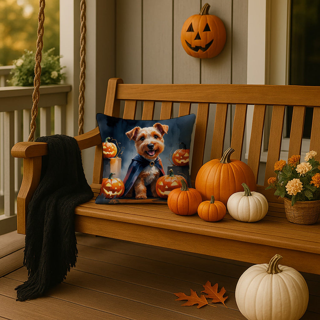 Airedale Terrier Puppy Halloween Decorative Throw Pillow 14x14 Indoor Outdoor Accent Cushion, Fabric Cover with Insert for Sofa, Bed, Porch & Living Room