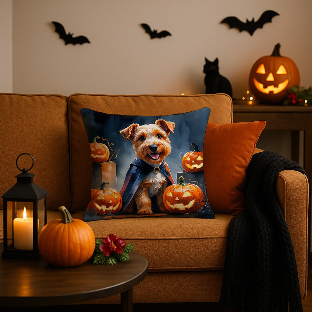 Airedale Terrier Puppy Halloween Decorative Throw Pillow 18x18 Indoor Outdoor Accent Cushion, Fabric Cover with Insert for Sofa, Bed, Porch & Living Room