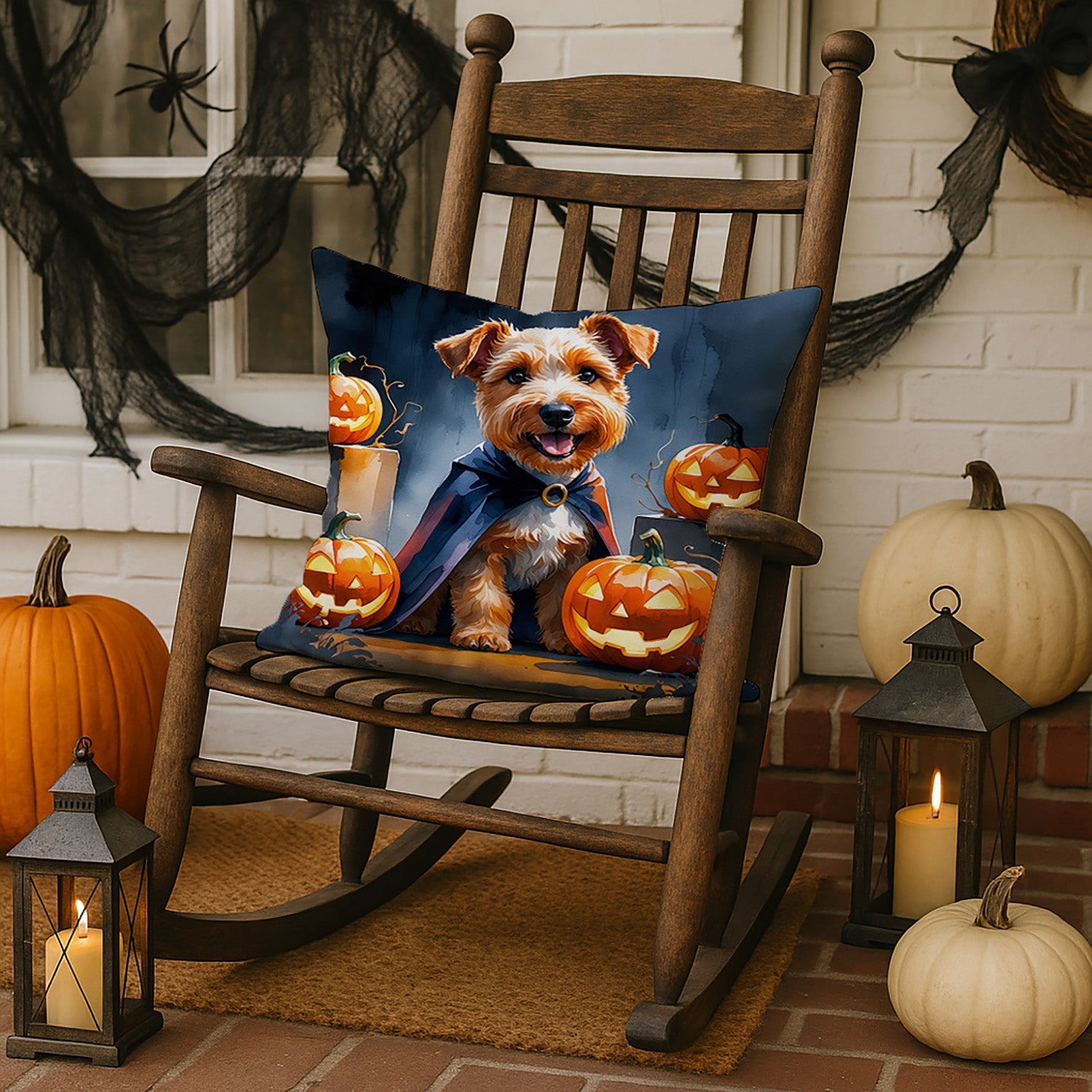 Airedale Terrier Puppy Halloween Decorative Throw Pillow 18x18 Indoor Outdoor Accent Cushion, Fabric Cover with Insert for Sofa, Bed, Porch & Living Room