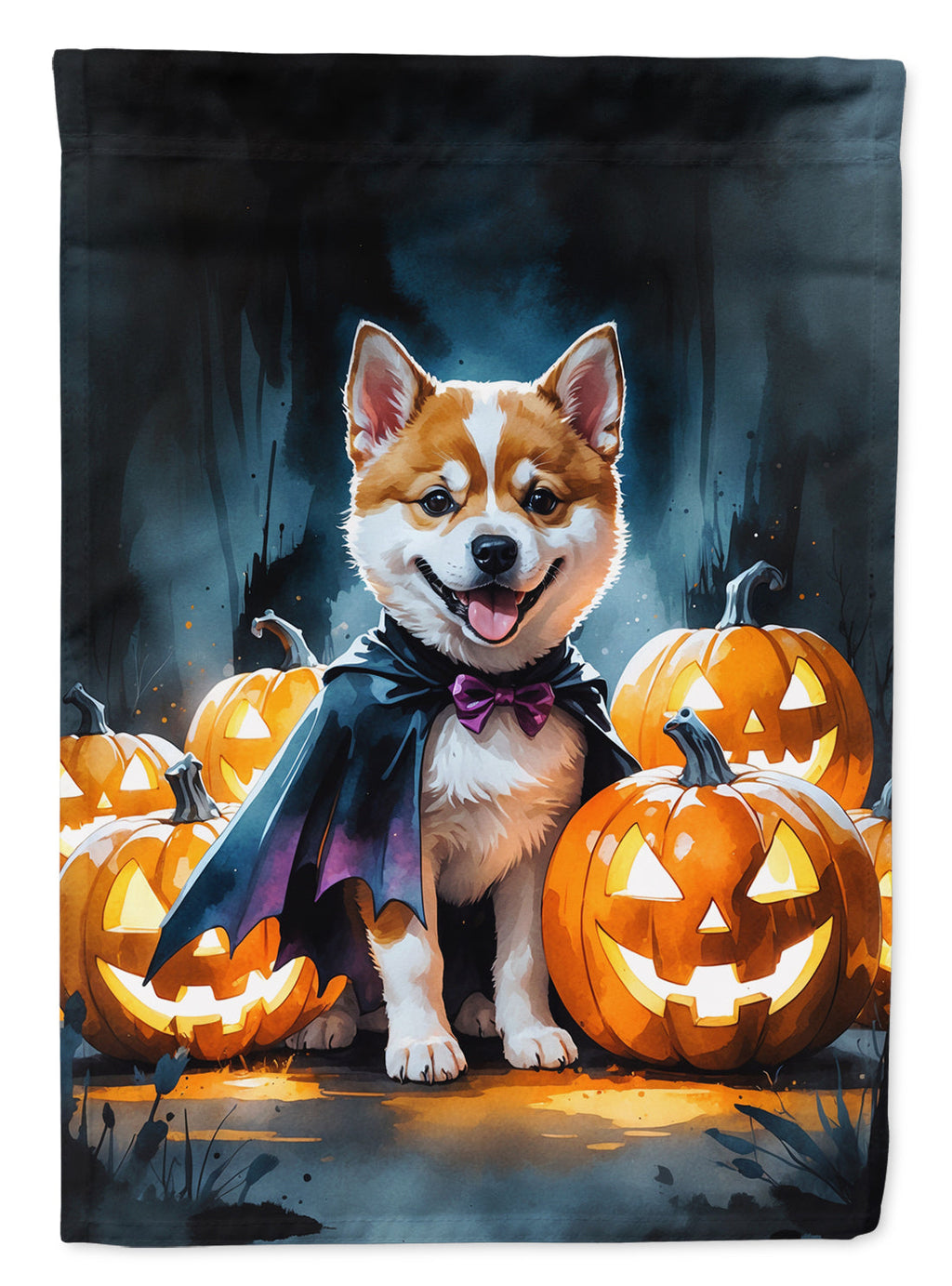 Akita Puppy Halloween House Flag 28x40 Porch Sleeve Pole Decorative Outside Yard Banner Artwork Wall Hanging, Polyester