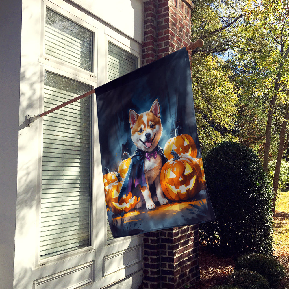 Akita Puppy Halloween House Flag 28x40 Porch Sleeve Pole Decorative Outside Yard Banner Artwork Wall Hanging, Polyester