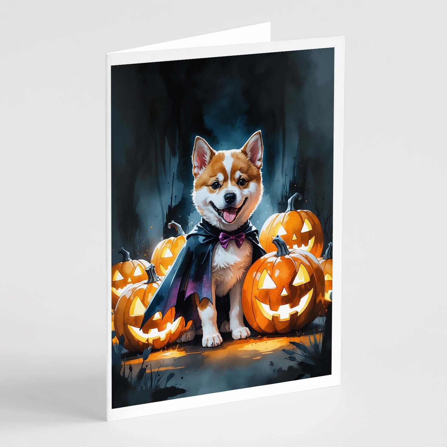 Akita Puppy Halloween Greeting Cards Pack of 8 Blank Cards with Envelopes Whimsical A7 Size 5x7