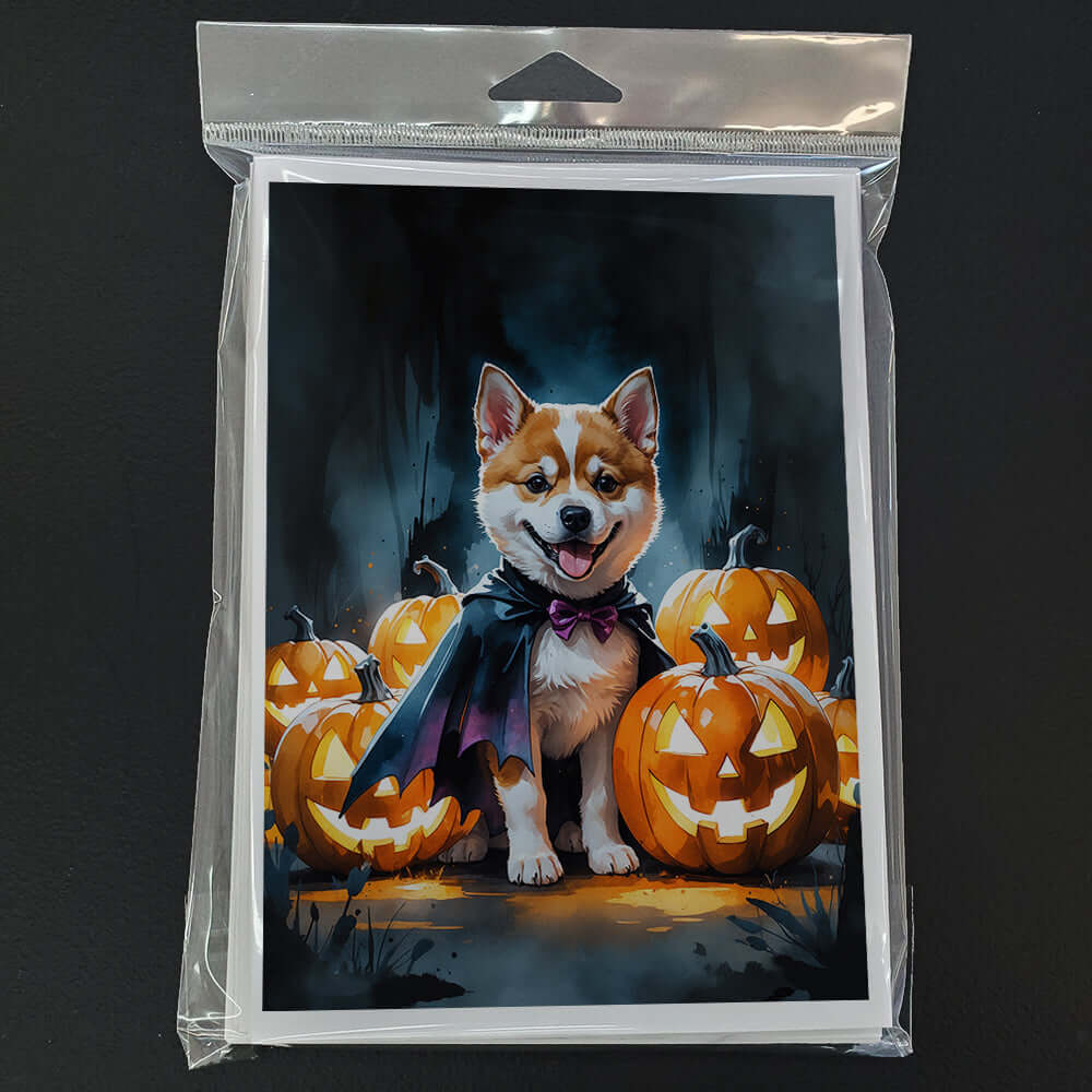 Akita Puppy Halloween Greeting Cards Pack of 8 Blank Cards with Envelopes Whimsical A7 Size 5x7
