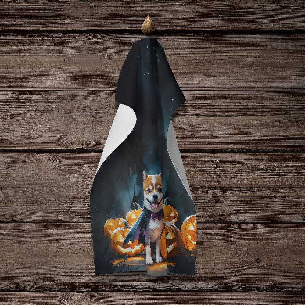 Akita Puppy Halloween Kitchen Towel Velour Plush Front and Cotton Loop Back Machine Washable