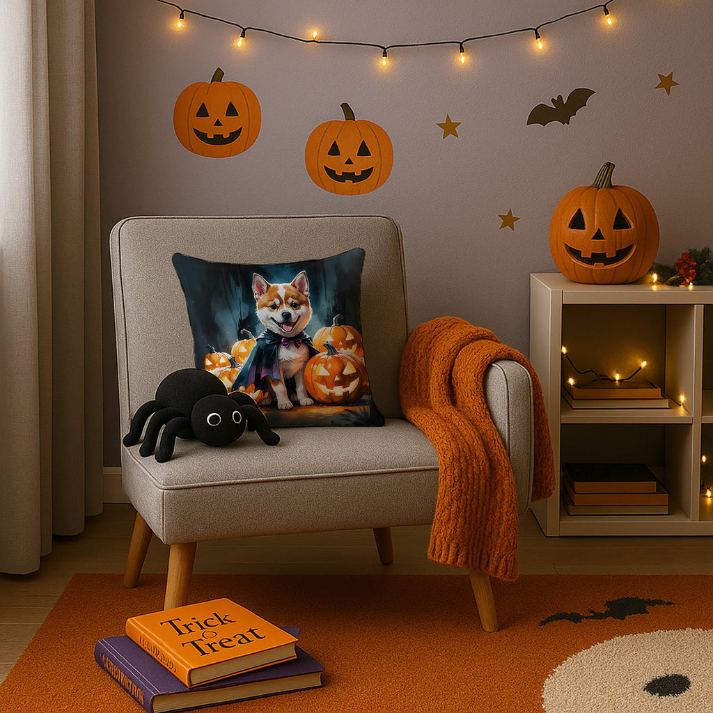 Akita Puppy Halloween Decorative Throw Pillow 14x14 Indoor Outdoor Accent Cushion, Fabric Cover with Insert for Sofa, Bed, Porch & Living Room