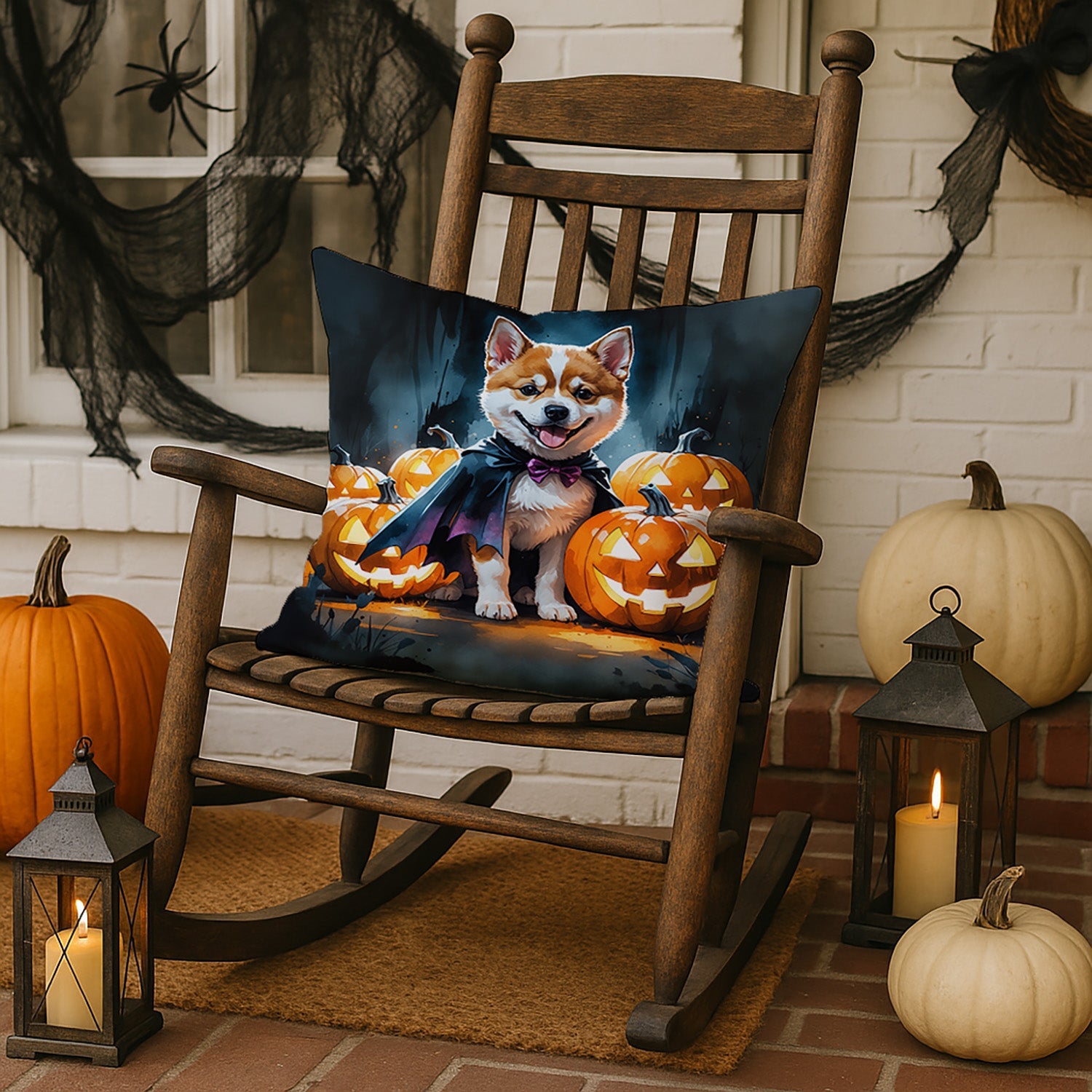 Akita Puppy Halloween Decorative Throw Pillow 18x18 Indoor Outdoor Accent Cushion, Fabric Cover with Insert for Sofa, Bed, Porch & Living Room