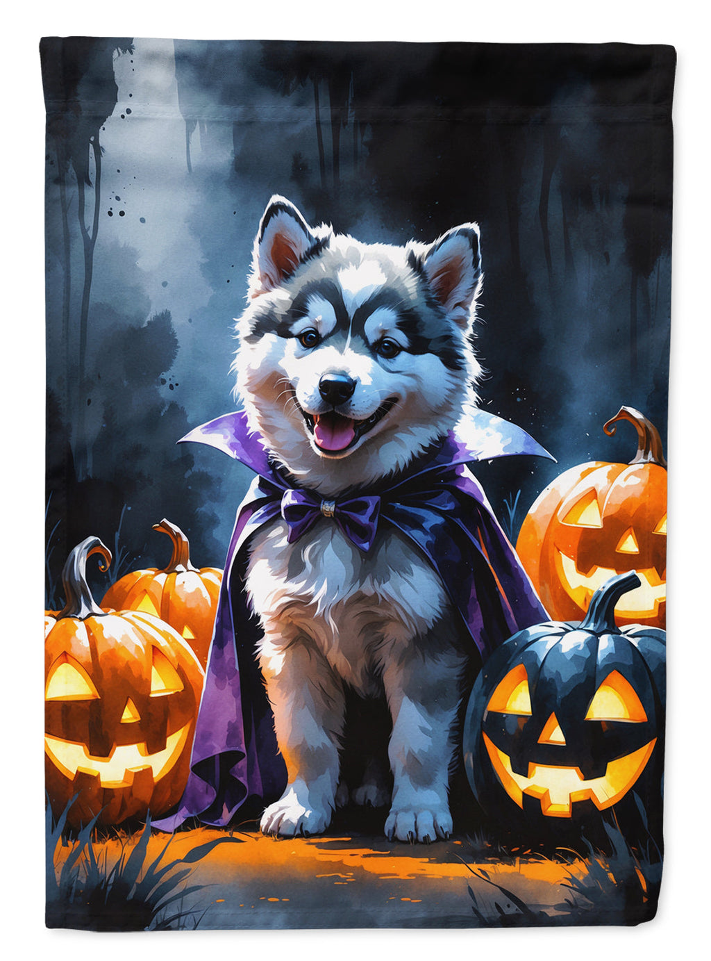 Alaskan Malamute Puppy Halloween House Flag 28x40 Porch Sleeve Pole Decorative Outside Yard Banner Artwork Wall Hanging, Polyester