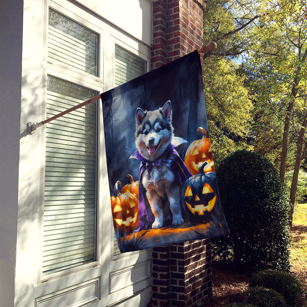 Alaskan Malamute Puppy Halloween House Flag 28x40 Porch Sleeve Pole Decorative Outside Yard Banner Artwork Wall Hanging, Polyester