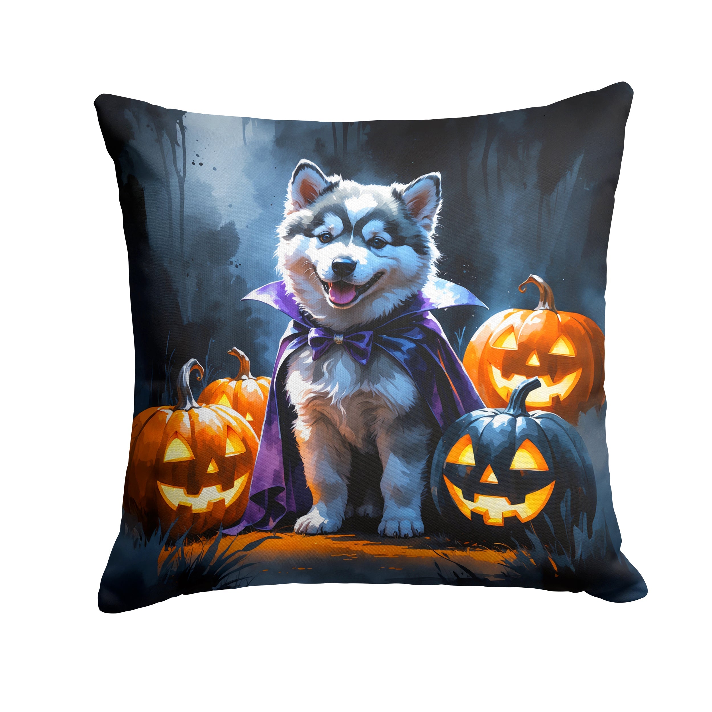 Alaskan Malamute Puppy Halloween Decorative Throw Pillow 18x18 Indoor Outdoor Accent Cushion, Fabric Cover with Insert for Sofa, Bed, Porch & Living Room