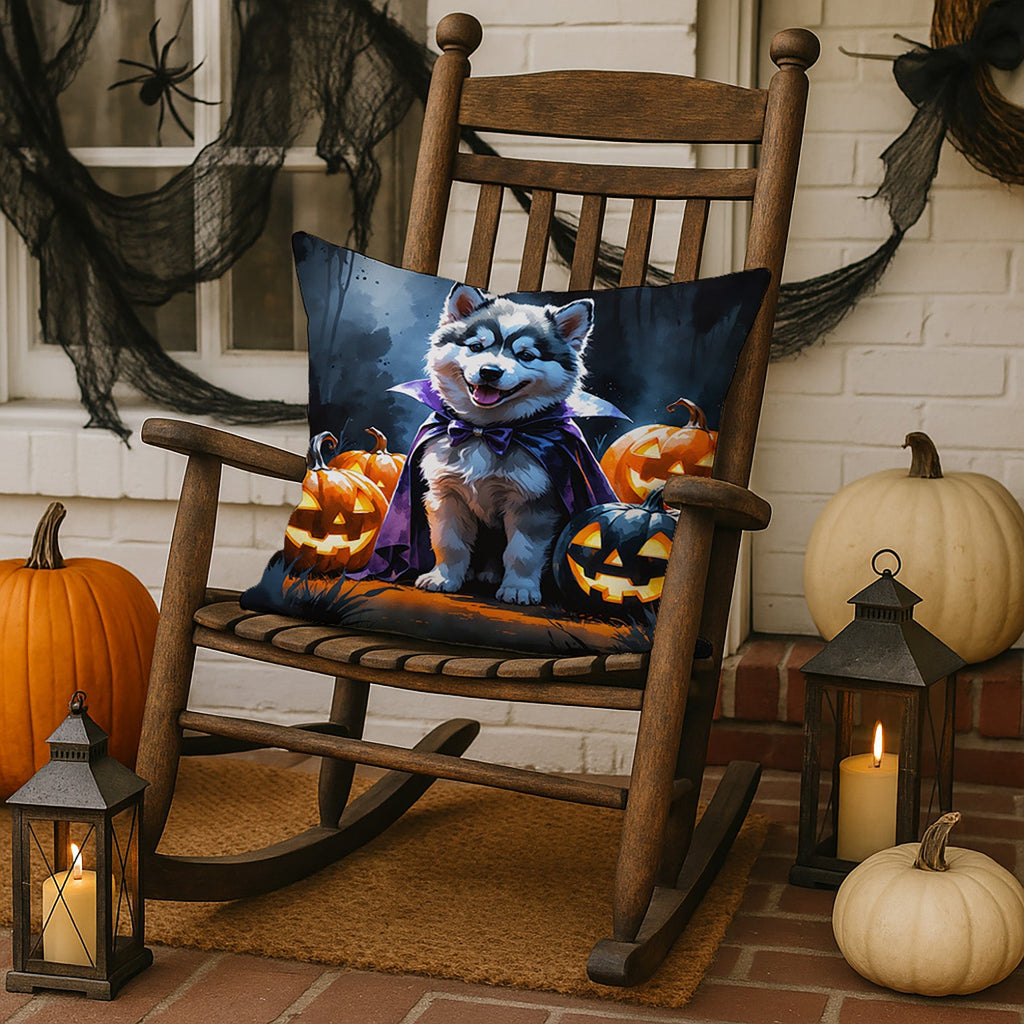 Alaskan Malamute Puppy Halloween Decorative Throw Pillow 18x18 Indoor Outdoor Accent Cushion, Fabric Cover with Insert for Sofa, Bed, Porch & Living Room