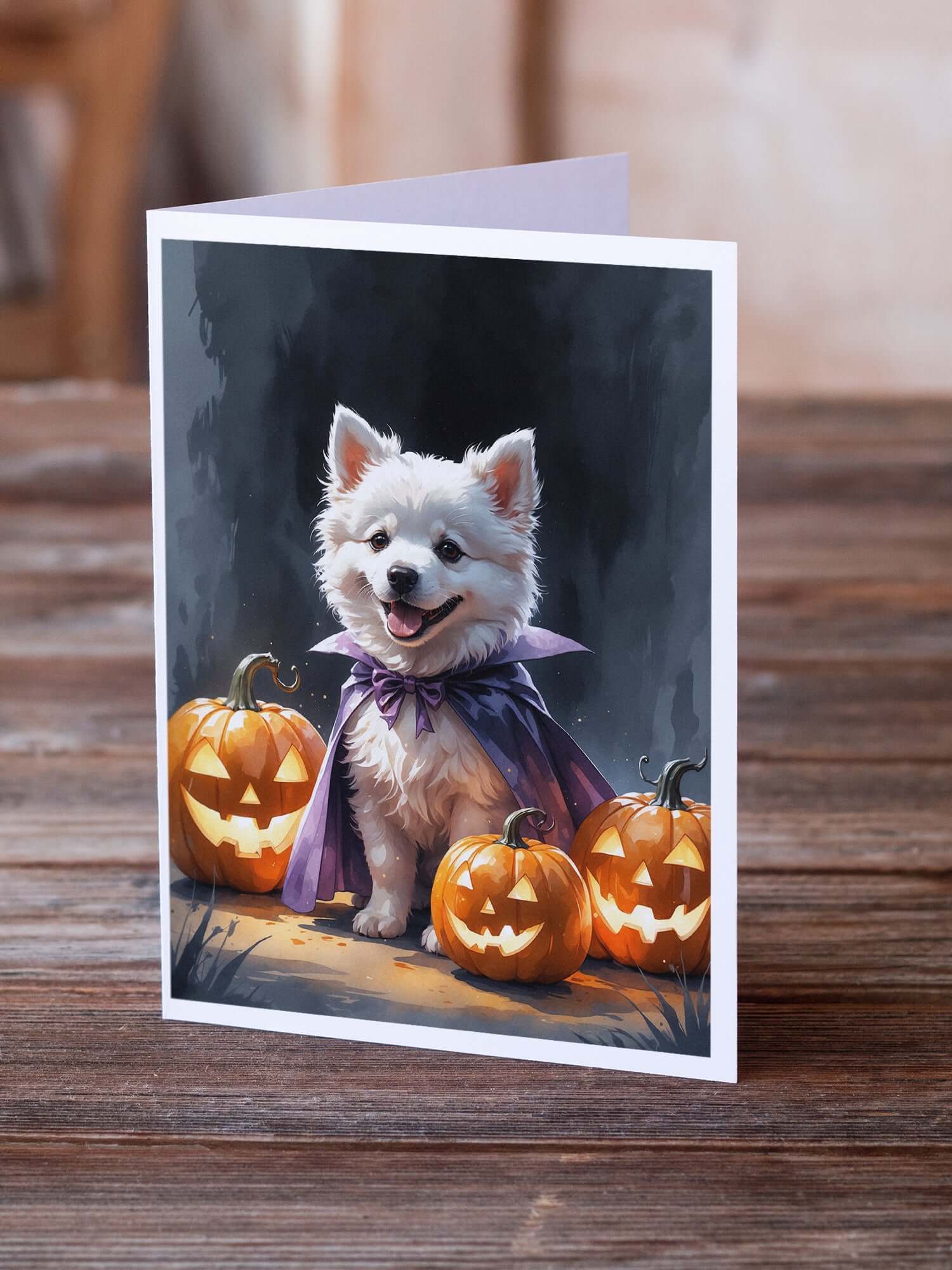 American Eskimo Puppy Halloween Greeting Cards Pack of 8 Blank Cards with Envelopes Whimsical A7 Size 5x7