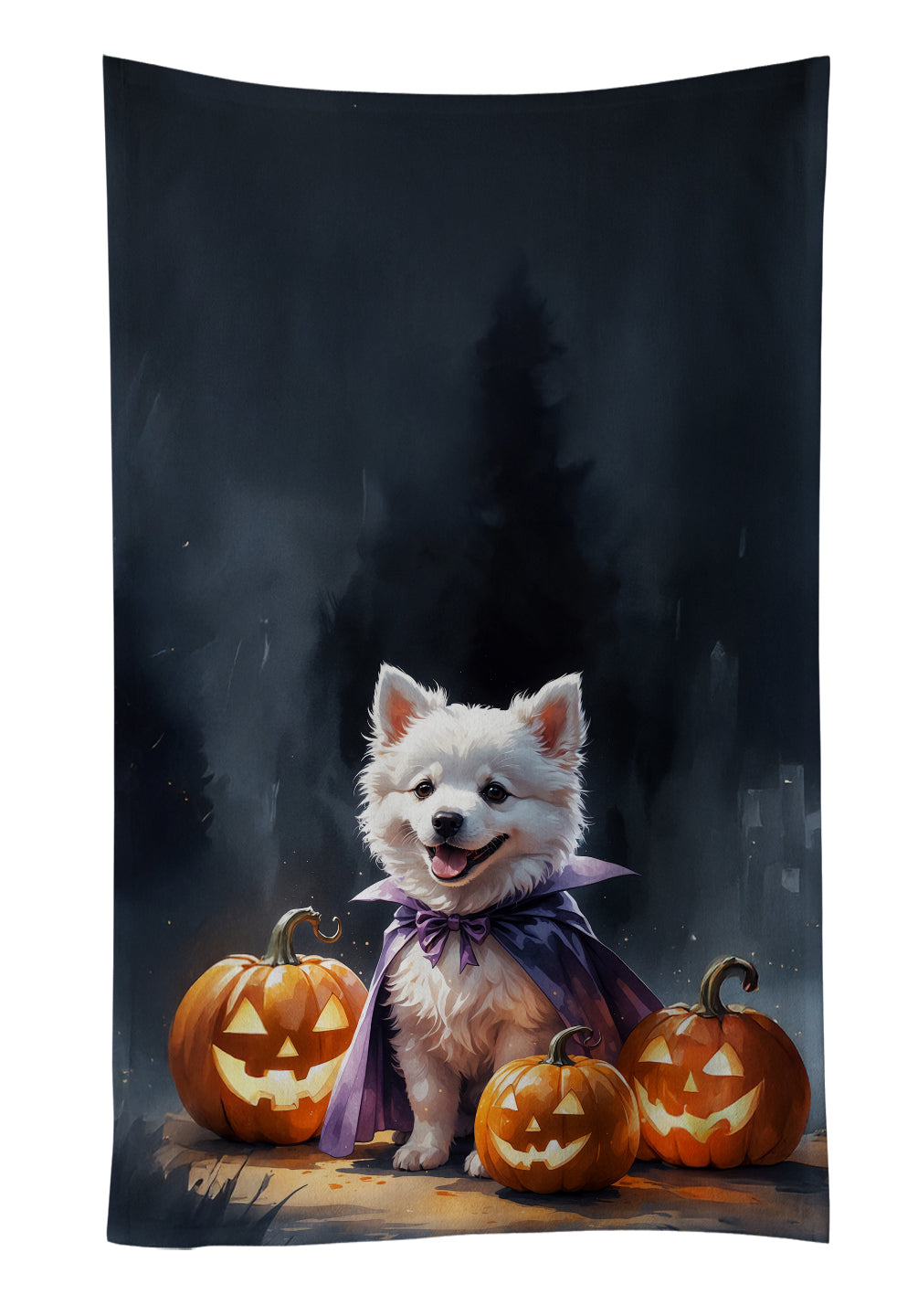 American Eskimo Puppy Halloween Kitchen Towel Velour Plush Front and Cotton Loop Back Machine Washable