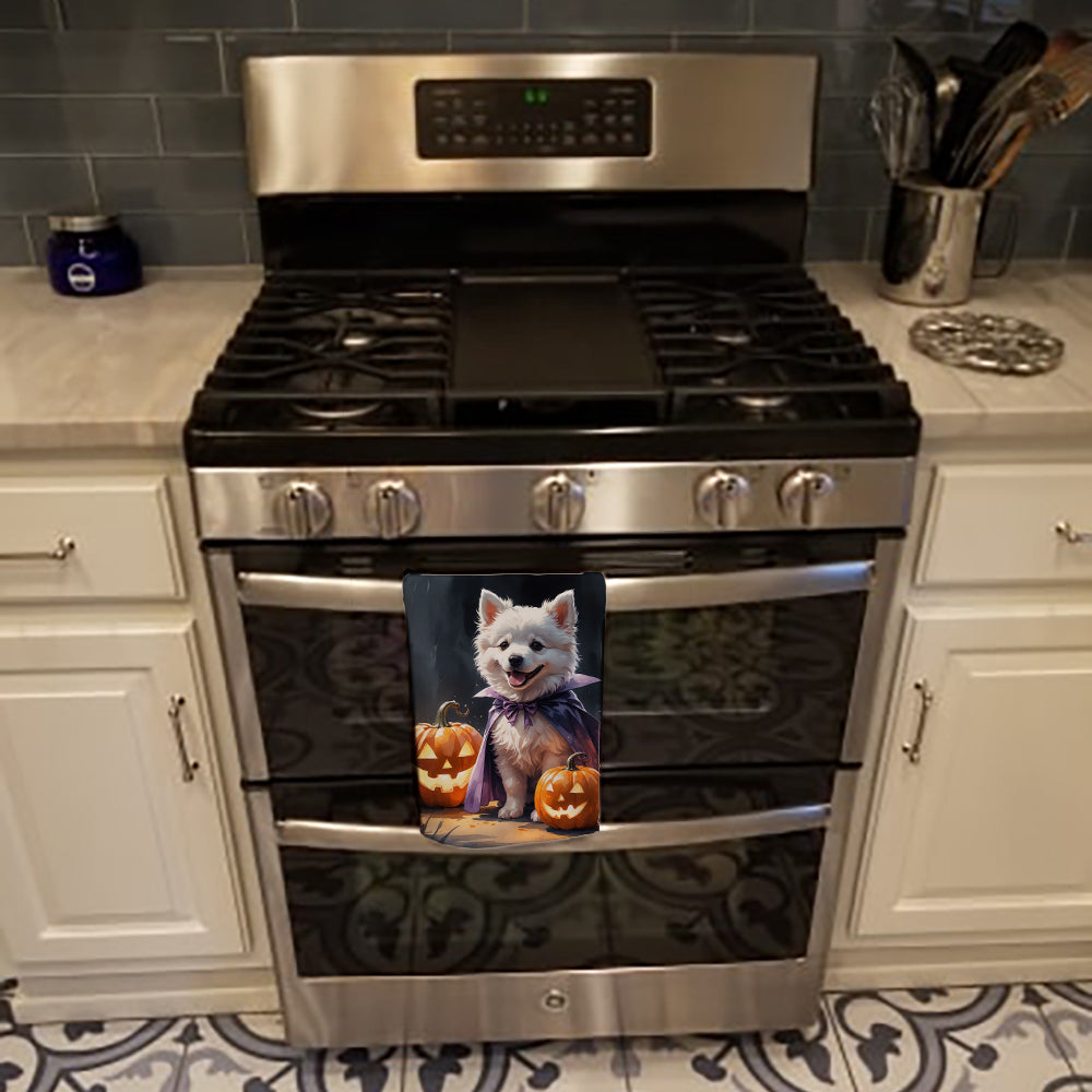 American Eskimo Puppy Halloween Kitchen Towel Velour Plush Front and Cotton Loop Back Machine Washable