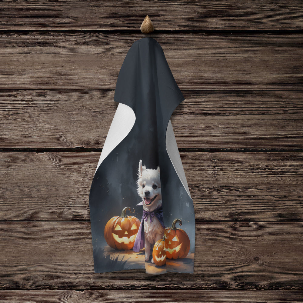 American Eskimo Puppy Halloween Kitchen Towel Velour Plush Front and Cotton Loop Back Machine Washable