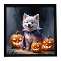 American Eskimo Puppy Halloween Framed Metal Print Bathroom, Kitchen, Office, Home Decor Wall Art Ready to Hang, Square, 8X8