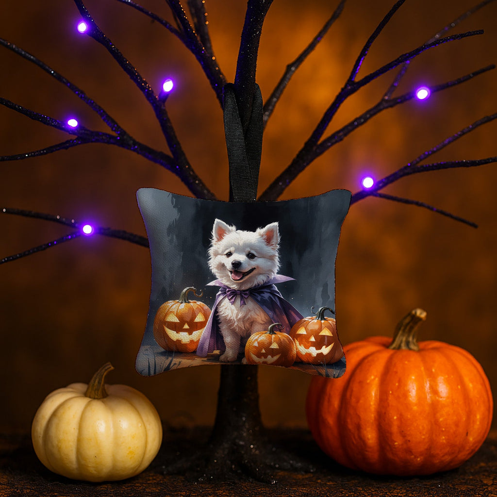 American Eskimo Puppy Halloween Hanging Square Fabric Ornament 3.5 × 3.5 Decorative Door-Knob & Tree Hanger, Soft Fabric