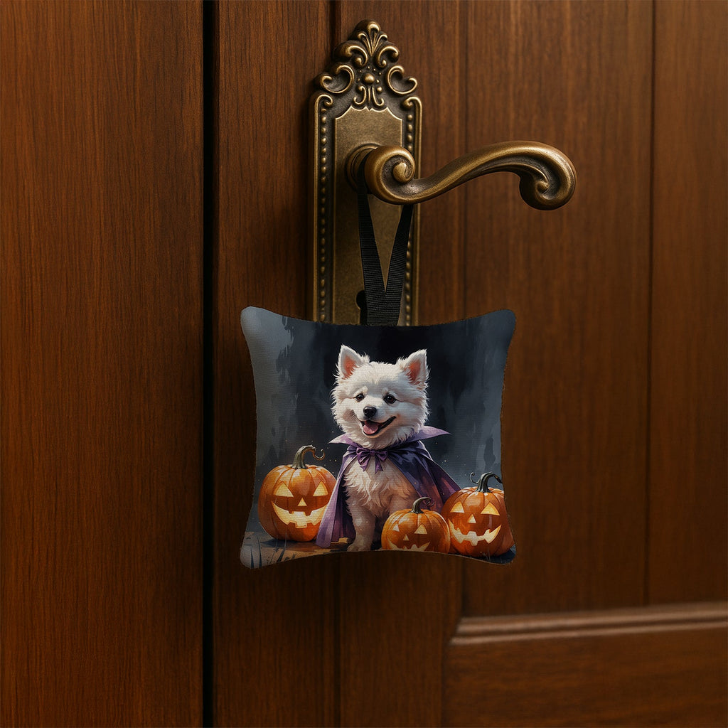 American Eskimo Puppy Halloween Hanging Square Fabric Ornament 3.5 × 3.5 Decorative Door-Knob & Tree Hanger, Soft Fabric