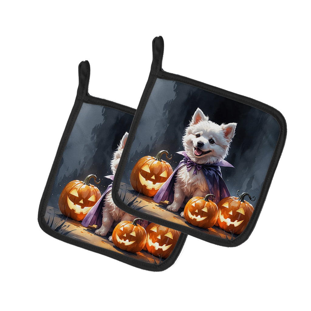 American Eskimo Puppy Halloween Pot Holder Set of 2 Heat Resistant Quilted Hot Pads 7.5 x 7.5 Inch, Insulated Kitchen Trivets for Cooking & Baking