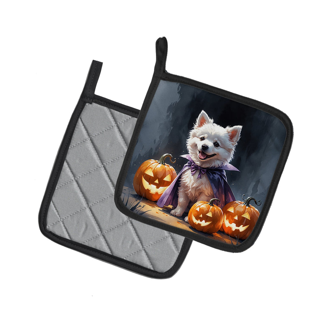 American Eskimo Puppy Halloween Pot Holder Set of 2 Heat Resistant Quilted Hot Pads 7.5 x 7.5 Inch, Insulated Kitchen Trivets for Cooking & Baking