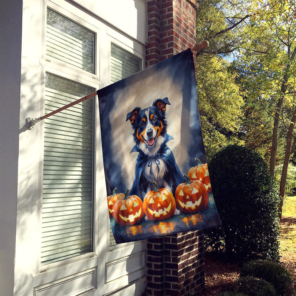 Australian Shepherd Puppy Halloween House Flag 28x40 Porch Sleeve Pole Decorative Outside Yard Banner Artwork Wall Hanging, Polyester