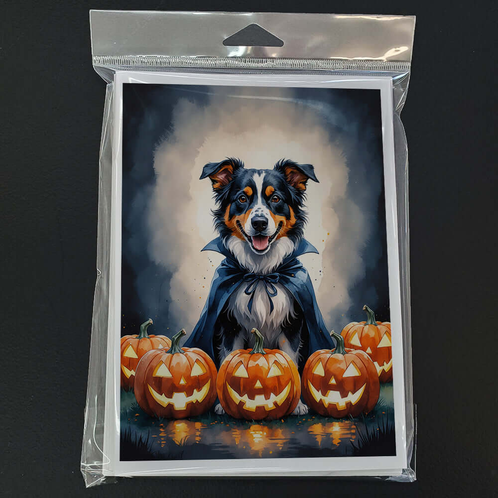 Australian Shepherd Puppy Halloween Greeting Cards Pack of 8 Blank Cards with Envelopes Whimsical A7 Size 5x7