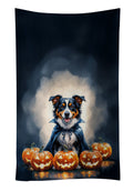 Australian Shepherd Puppy Halloween Kitchen Towel Velour Plush Front and Cotton Loop Back Machine Washable