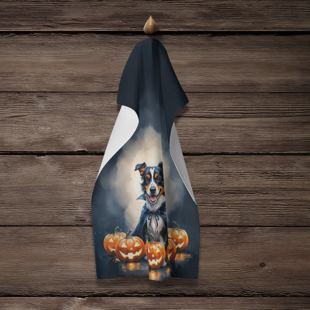 Australian Shepherd Puppy Halloween Kitchen Towel Velour Plush Front and Cotton Loop Back Machine Washable