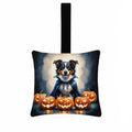 Australian Shepherd Puppy Halloween Hanging Square Fabric Ornament 3.5 × 3.5 Decorative Door-Knob & Tree Hanger, Soft Fabric
